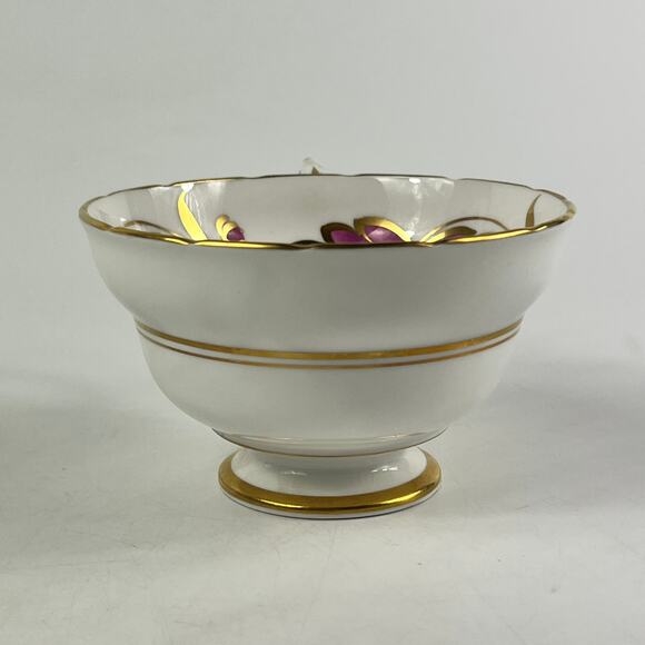 Copelands Grosvenor China England Teacup Saucer Set Purple Floral Gold Trim - Picture 3 of 15